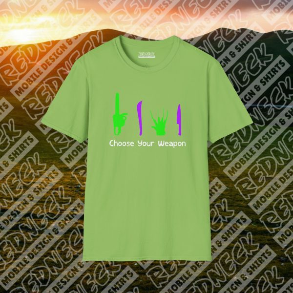 Choose Your Weapon: A Horror Fan's Nightmare Halloween Tee (Purple/Green) - Image 21