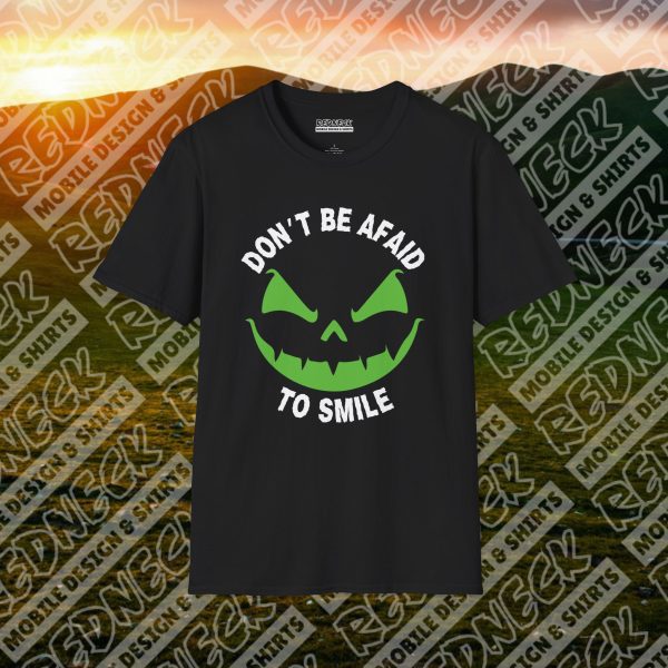Don't Be Afraid To Smile: Pumpkin Scary Fun Halloween Tee (Lime) - Image 6
