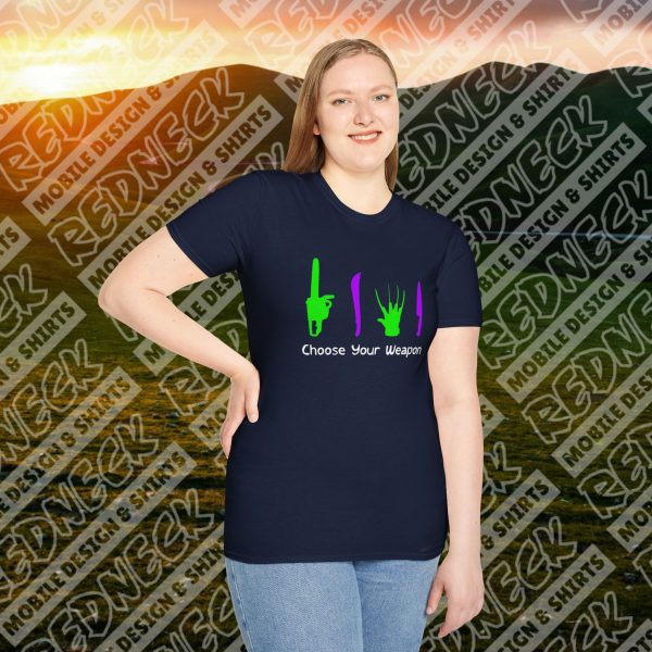Choose Your Weapon: A Horror Fan's Nightmare Halloween Tee (Purple/Green) - Image 23