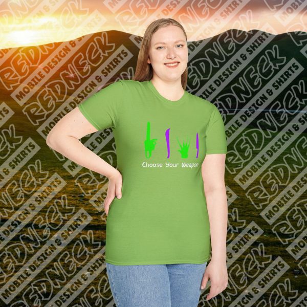 Choose Your Weapon: A Horror Fan's Nightmare Halloween Tee (Purple/Green) - Image 20