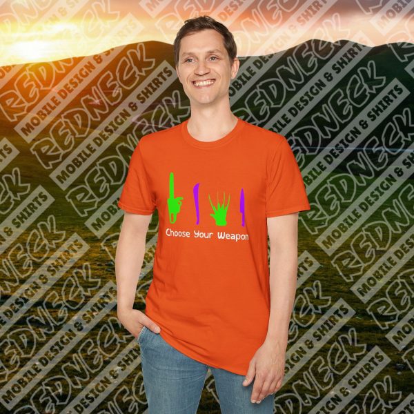 Choose Your Weapon: A Horror Fan's Nightmare Halloween Tee (Purple/Green) - Image 10